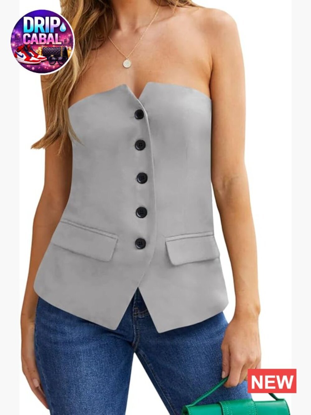 Notched Neck Sleeveless Blazer Vest Button Fitted Tube Work Vest